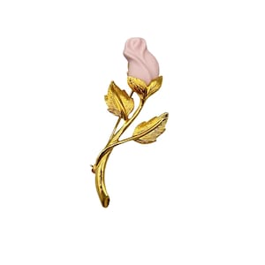 Avon Vintage Rose Brooch Gold Tone Pink Ceramic Flower Vintage Brooch Pin