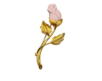Avon Vintage Rose Brooch Gold Tone Pink Ceramic Flower Vintage Brooch Pin