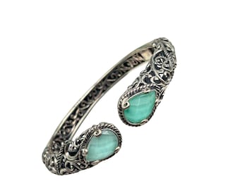 CAROLYN POLLACK Hinged Bangle Cuff Bracelet Relios Sterling Silver Bracelet Blue Stone