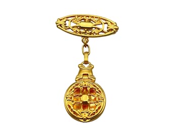 Signed Liz Claiborne Vintage Pin Brooch with Locket Perfume Holder Gold Tone