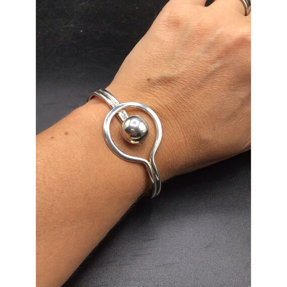 Modernist Taxco Cuff Bracelet Sterling Silver Hoo… - image 7