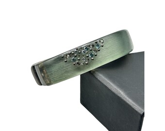 Vintage KC Signed Hinged Bangle Frosted Lucite & Rhinestones Magnetic Clasp