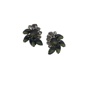 Vintage Smokey Glass Rhinestones Clip On Earrings Glamorous Unsigned Beauties