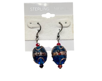 Vintage Italian Wedding Cake Art Glass Beaded Earrings Dangles Sterling Hooks