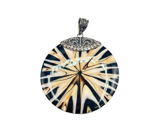 Conch Shell Pendant Vintage Merav Indonesian Sterling Silver Starburst Medallion