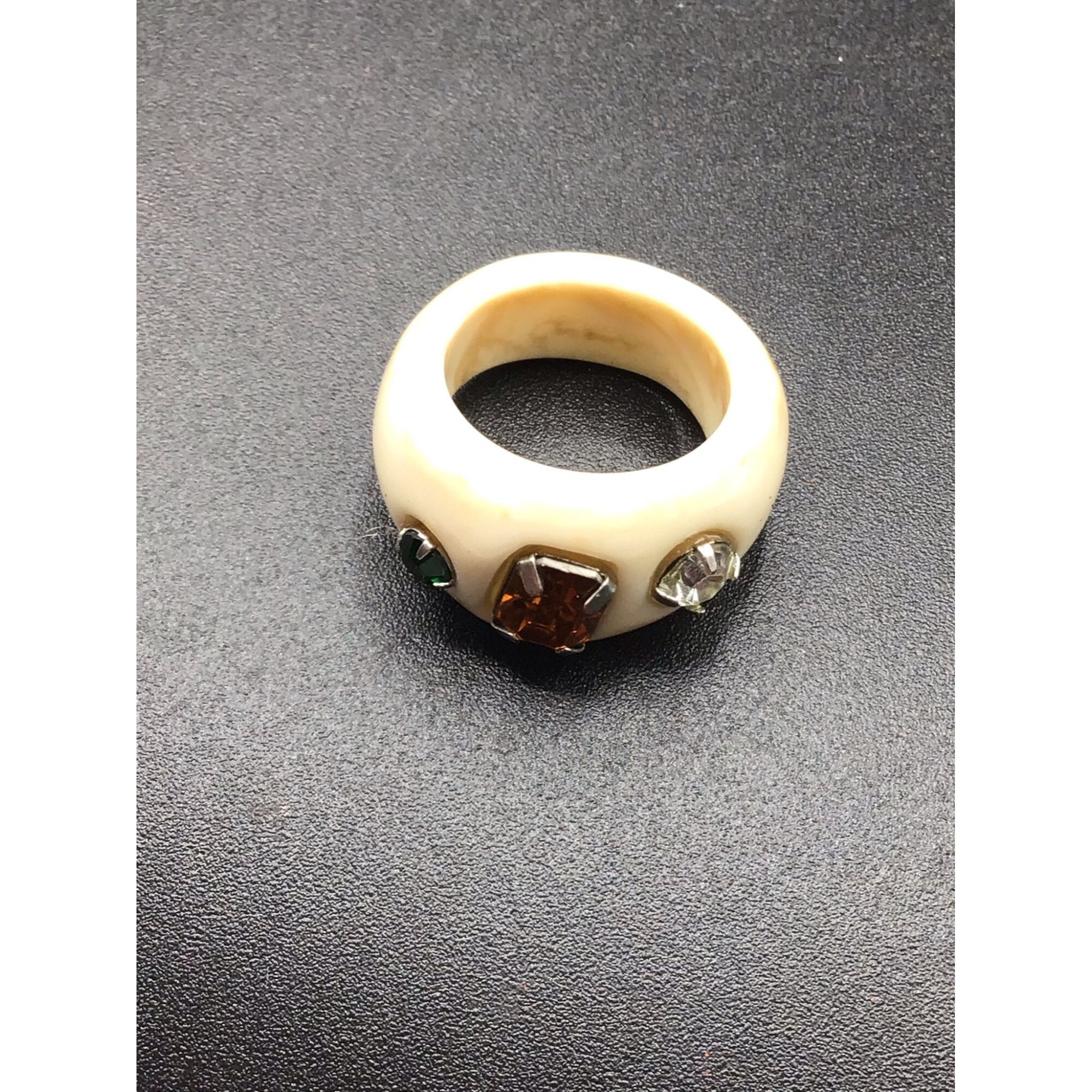 Chanel Vintage Colorful Resin Signet Ring - Size 6.5