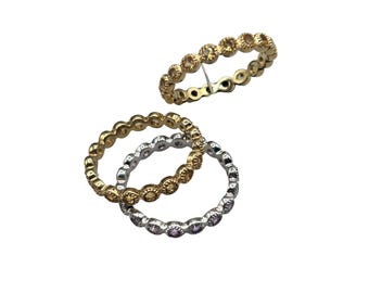Set Of 3 Sterling Silver 925 Gold Vermeil Eternity Rings Size 9  Amethyst And Topaz Stones