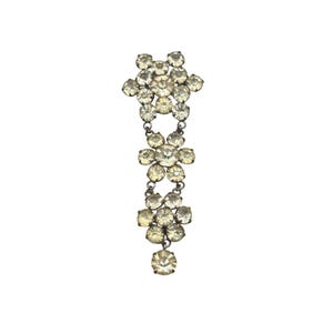 Vintage Sterling Silver Rhinestone Dangle Flower Brooch Pin 3.5&quot;