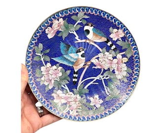 Ching T’ai-Lan Cloisonne Plate ‘the Long-Tailed Titmouse’ Blue Enamel Plate