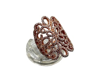Statement Rose Gold Over Sterling Silver Ring Size 8 CZ Openwork Butterfly Ring