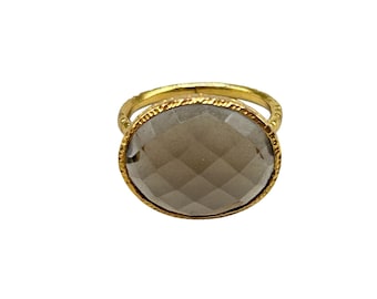 Smoked Topaz Ring Size 7 Gold Over Sterling Silver 925 Faceted Oval Stone