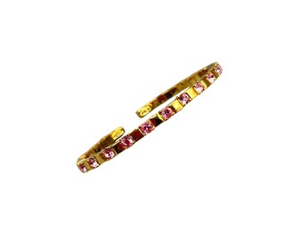 JOAN RIVERS Cuff Bracelet With Pink Crystals Gold Tone