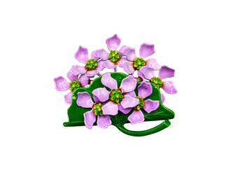 Vintage Purple Floral Bouquet Brooch Enamel Lilac Bouquet Pansy Flowers
