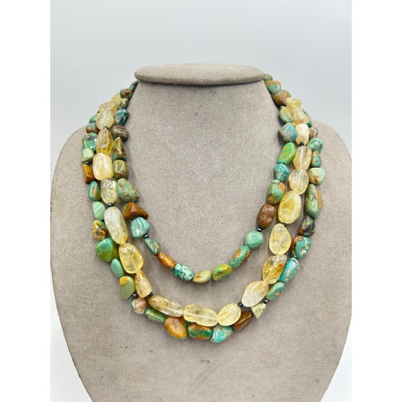 Vintage Green Turquoise & Rutilated Quartz Neckla… - image 2