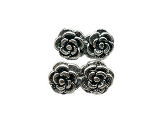 Sterling Silver Roses Studs Earrings Pierced Flowers Earrings Double Flower