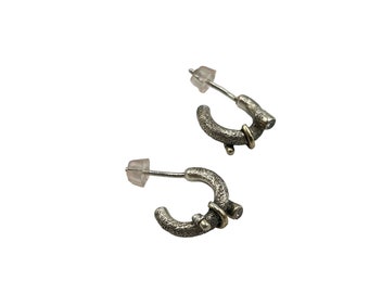 Tiny Half Hoop Earrings Sterling Silver Gold Wash Accents & CZ Stones Pierced