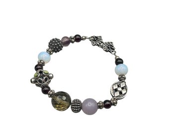 Handcrafted Sterling Silver Bracelet With Semi Precious Stones Accents 7" Long
