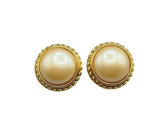Vintage Gold Tone Clip On Faux Pearl Earrings Timeless Classic Earrings