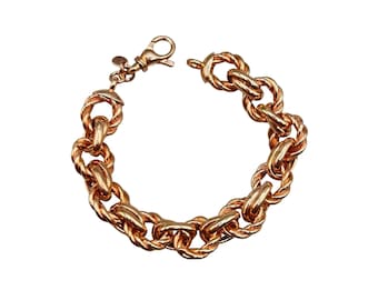 MILOR ITALY Bronze Bracelet Rose Gold Overlay Chunky Textured Links 7.5" Long