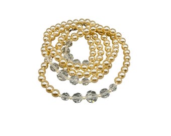 Vintage Glass Pearl & Crystal Bead Necklace Single Strand Elegant Jewelry Piece