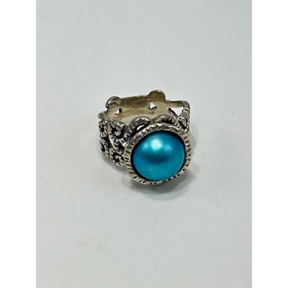 Dyed Blue Genuine Pearl Ring Size 5 Sterling Silv… - image 2