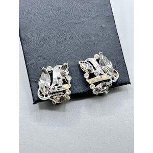 Signed KRAMER Clip On Earrings Smoky Rhinestones Vintage Costume Jewelry Signed