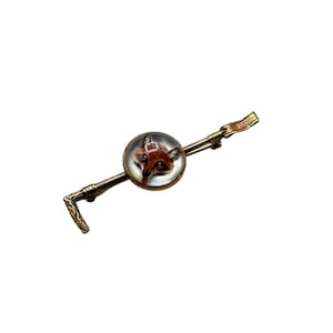 Antique 14k Gold Hunting Pin Reverse Painted Fox Essex Carved Crystal Intaglio