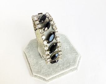 black and clear rhinestones bracelet Art Deco style vintage silver tone bridal glamorous formal wear jewelry