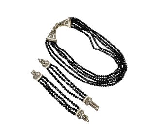 Heidi Daus Art Deco Inspired Black Glass Necklace & Pair of Bracelets Set