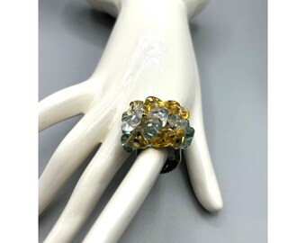 Antica Murrina Ring Adjustable Yellow Clear Seafoam Green Cluster Beads Italian