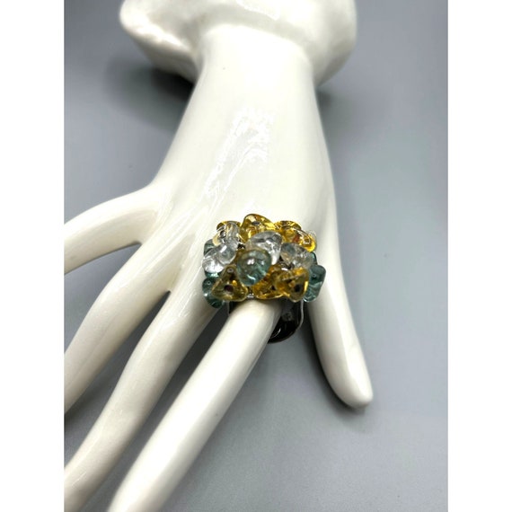 Antica Murrina Ring Adjustable Yellow Clear Seafoam Green Cluster Beads Italian