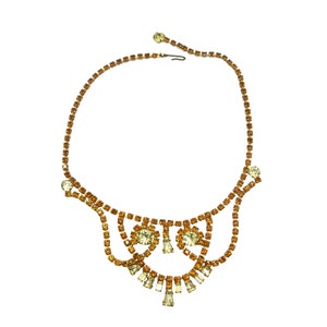 Vintage Topaz & Yellow Rhinestones Necklace Signed Kramer of NY Designer Jewelry