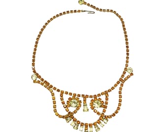 Vintage Topaz & Yellow Rhinestones Necklace Signed Kramer of NY Designer Jewelry