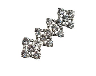 Clear Rhinestones Bar Pin Elongated Silver Tone Brooch With Icy Glass Stones