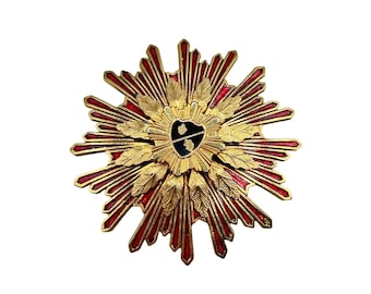 Vintage Heraldic Shield Pin Brooch Red Enamel Pin Brooch Pendant Gold Tone