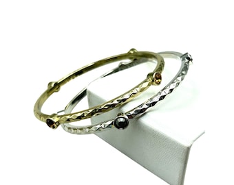 GRAZIANO Silver And Gold Coror Rhinestones Bangle Bracelets Set Of 2