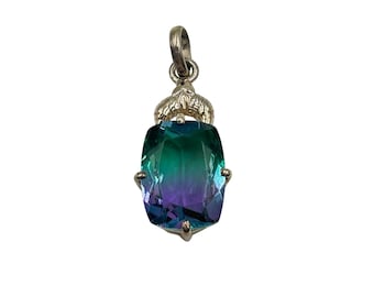 Mystic Bycolor Glass Pendant Sterling Silver Green Purple Gradient Ombre Pendant