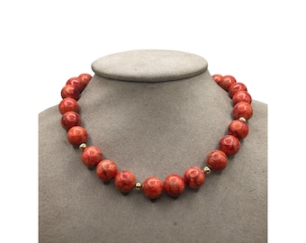 Vintage Apple Coral Sponge Coral Necklace With Gold Filled Beads And Clasp