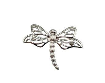 Vintage Dragonfly Silver Tone Brooch Pin Simple Openwork Design