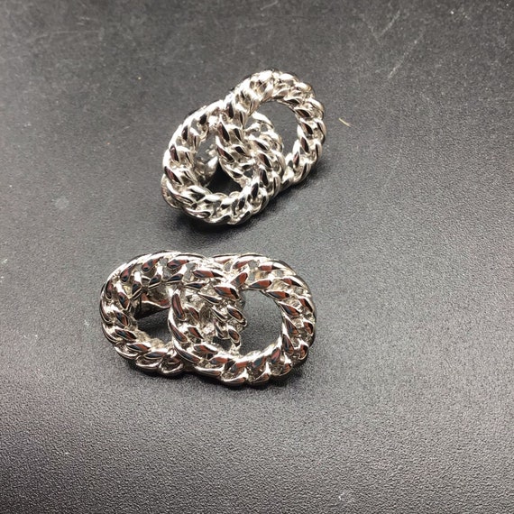 Vintage Monet Signed Clip On Earrings Silver Tone… - image 1