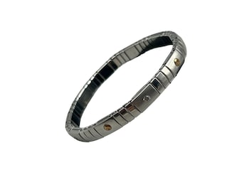 Milor Italy Stainless Steel Bracelet 14K Accents & CZ Stones Adjustable Stretchy