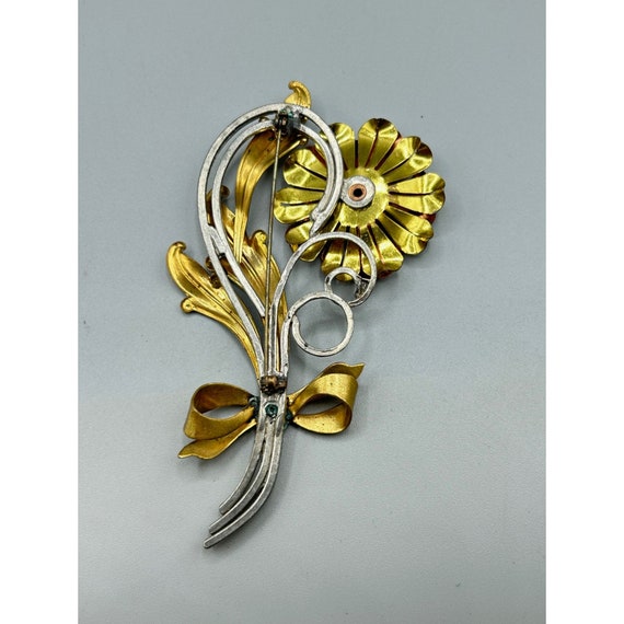 1940s Flower Brooch Antique Pin Metal Older State… - image 8