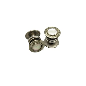 Vintage Mother of Pearl Snap Link Buttons Cufflinks 1/2&quot; Antique Silver Tone