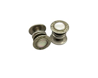 Vintage Mother of Pearl Snap Link Buttons Cufflinks 1/2" Antique Silver Tone