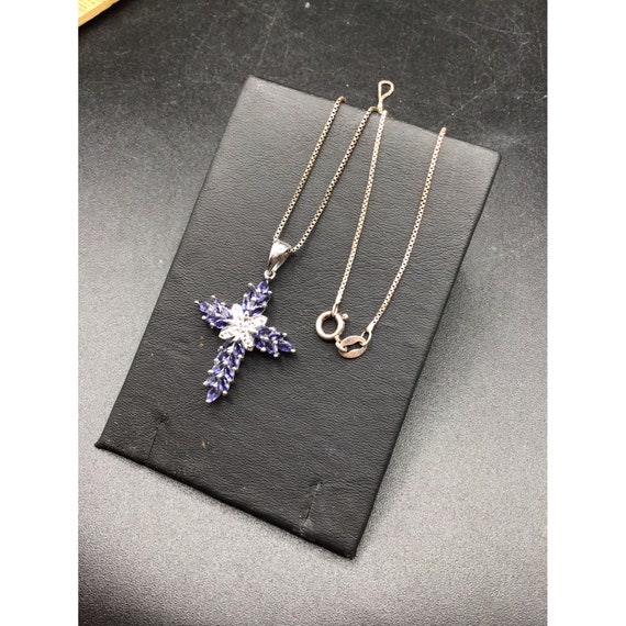 Sterling Silver Tanzanite Cross Necklace White To… - image 3