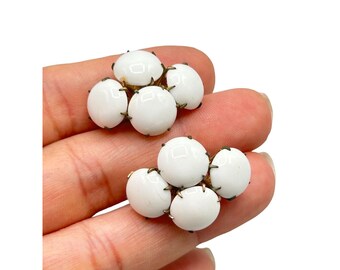 Vintage Antique Milk White Glass Screw Back Cluster Earrings