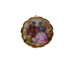 Vintage Decorative Limoges Miniature Plate Dish with Stand Holder Romantic Scene