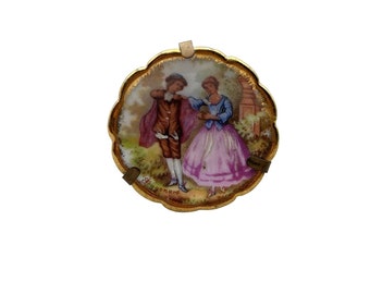Vintage Decorative Limoges Miniature Plate Dish with Stand Holder Romantic Scene
