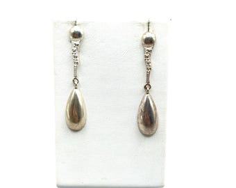 Sterling Silver Dangles Earrings Pierced Elongated Drops Modernist Design