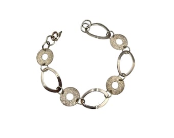 Vintage Bracelet Sterling Silver Textured Chain And Links 7" long